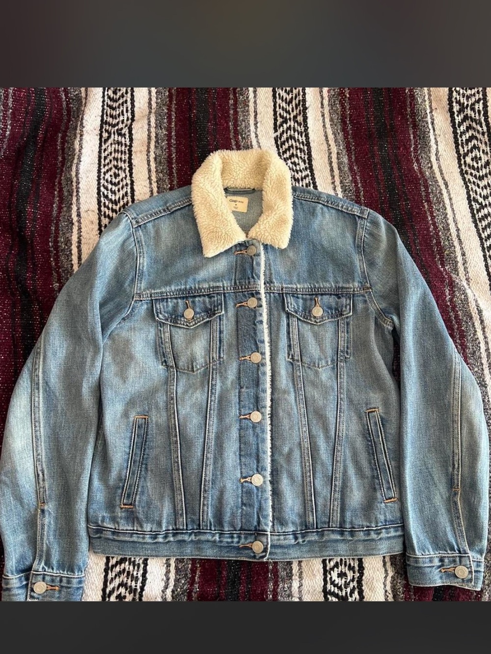 GAP Light Blue Denim Jacket with Cream Sherpa Collar - Women